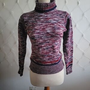 - Vintage Knit Turtleneck Sweater / Burgundy, White & Blue / Size Small